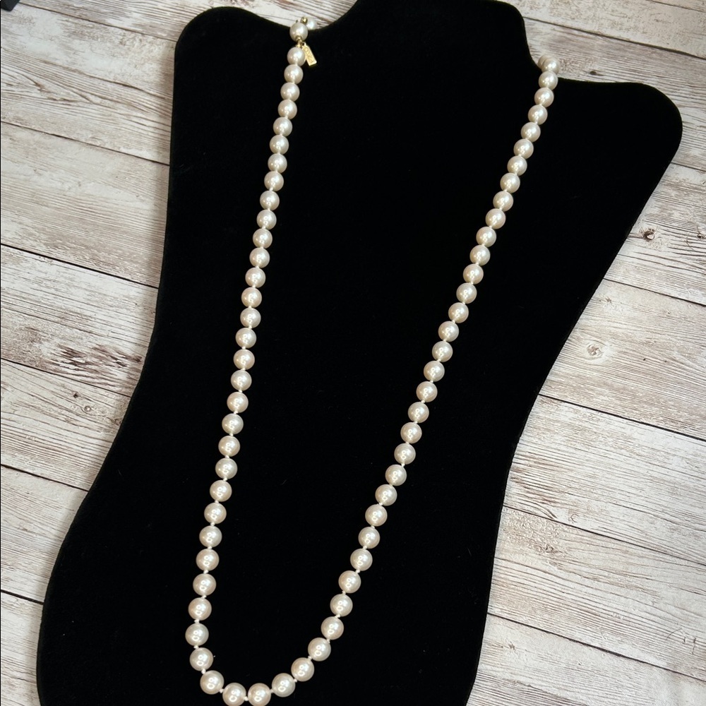 Marvella Elegant Hand Knotted Faux Pearl Necklace with Beautiful Pin Clasp